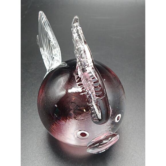 Heavy Hand Blown Glass Fat Fish Burgundy & Clear Paperweight Figurine – Unmarked - Picture 8 of 9